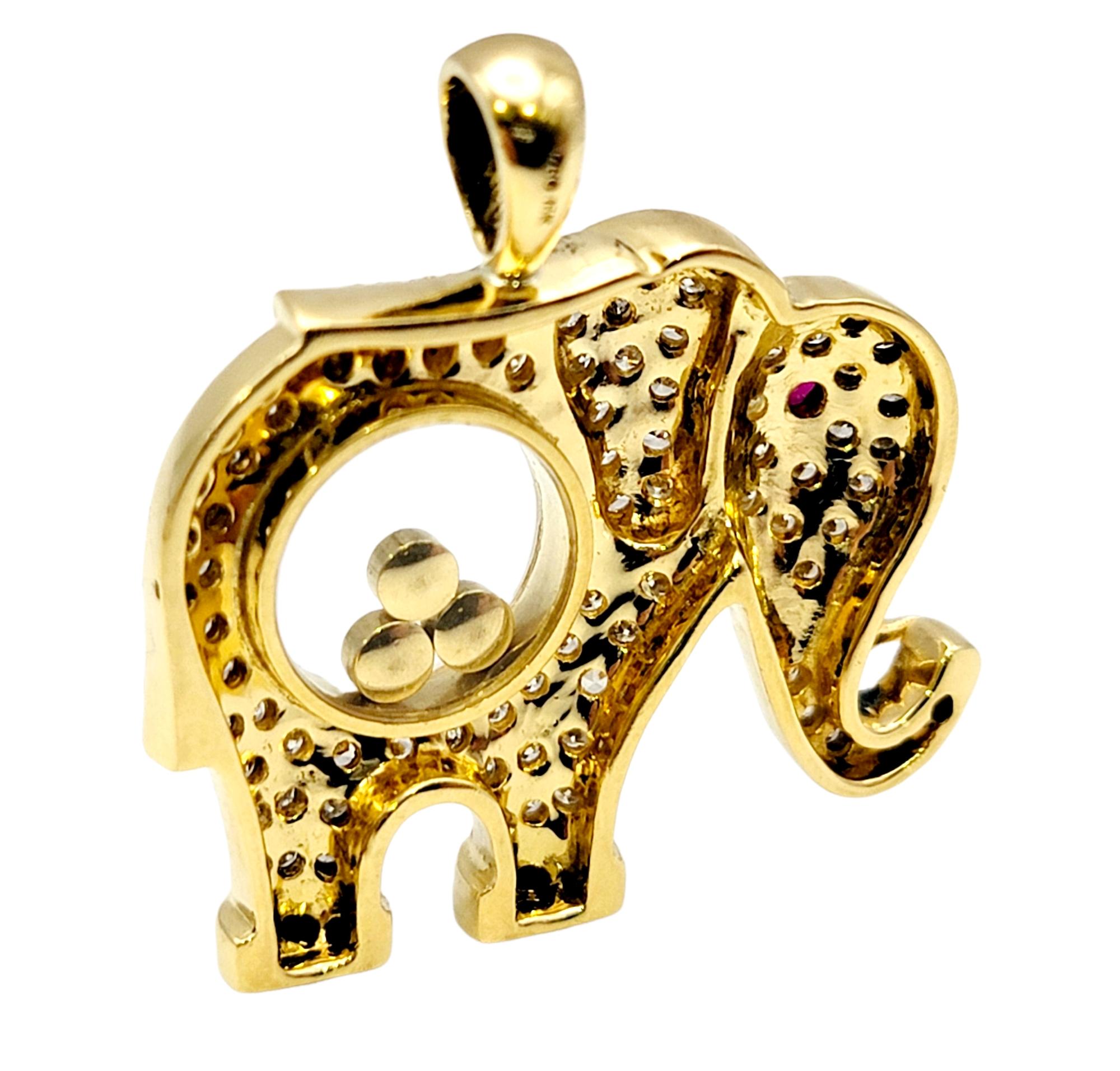 Floating Diamond and Pave Elephant Pendant with Ruby Eye in 18 Karat Yellow Gold 2