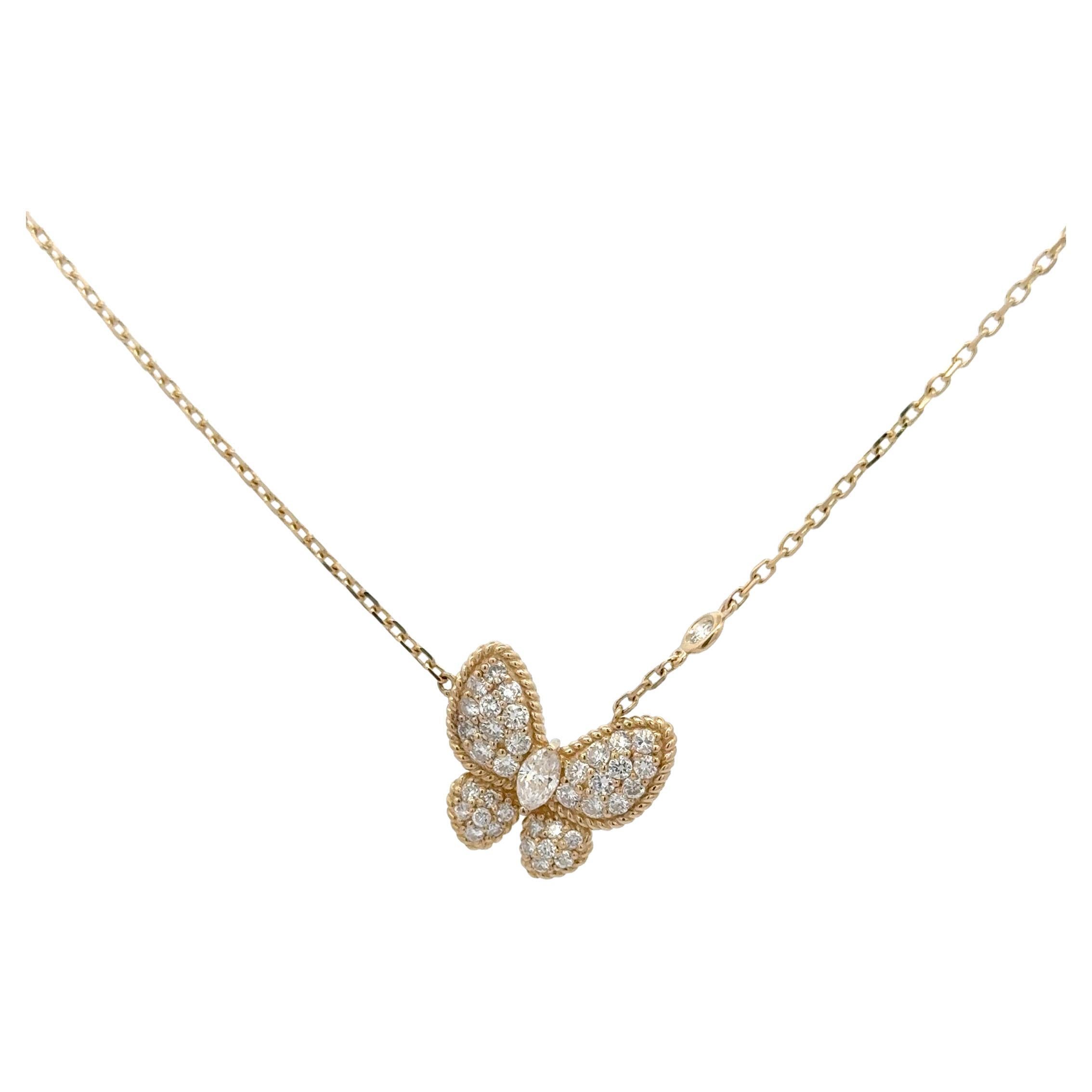 Floating Diamond Butterfly Pendant Necklace 0.68 Carats F-G VS1 14 Karat Gold