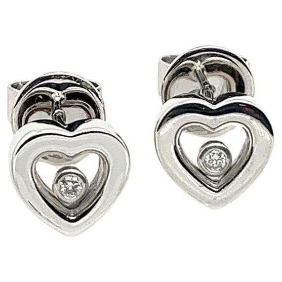 Floating Diamond Heart Earrings, 0.05ct F/VS in 18ct White Gold For Sale