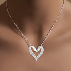 Floating Diamond Heart Necklace 14k White Gold