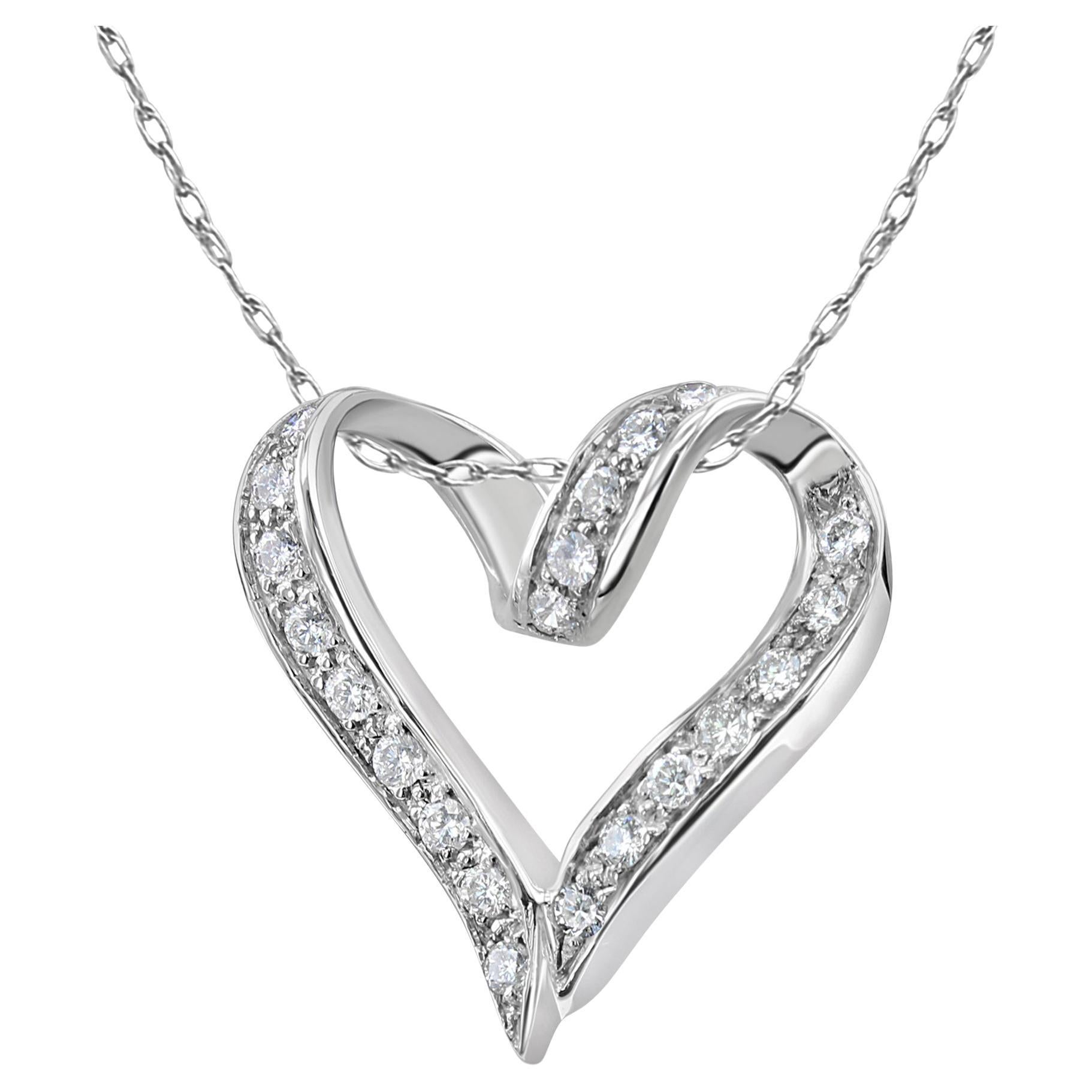 Collar Corazón Diamante Flotante Oro Blanco 14k