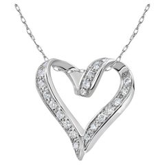 Schwebende Diamant-Herz-Halskette 14k Weißgold