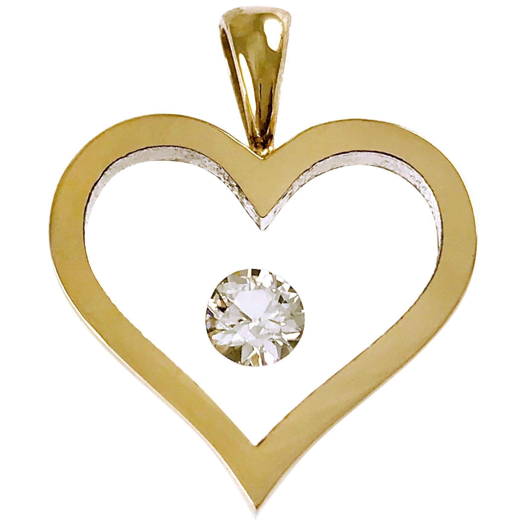 Floating Diamond Heart-Shaped Pendant, 14 Karat