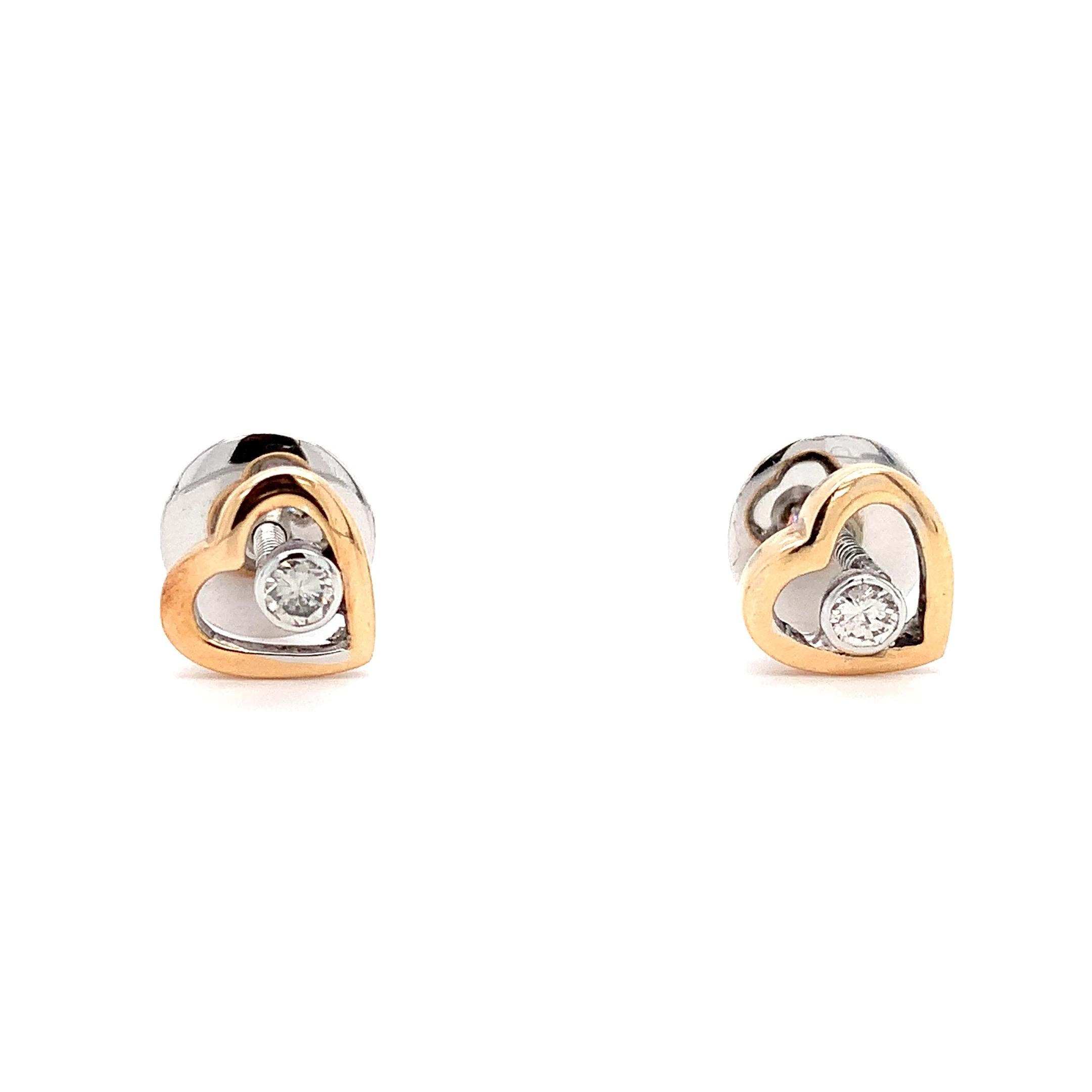 Moderno Orecchini con diamanti fluttuanti a forma di cuore in oro rosa e bianco 18 carati in vendita