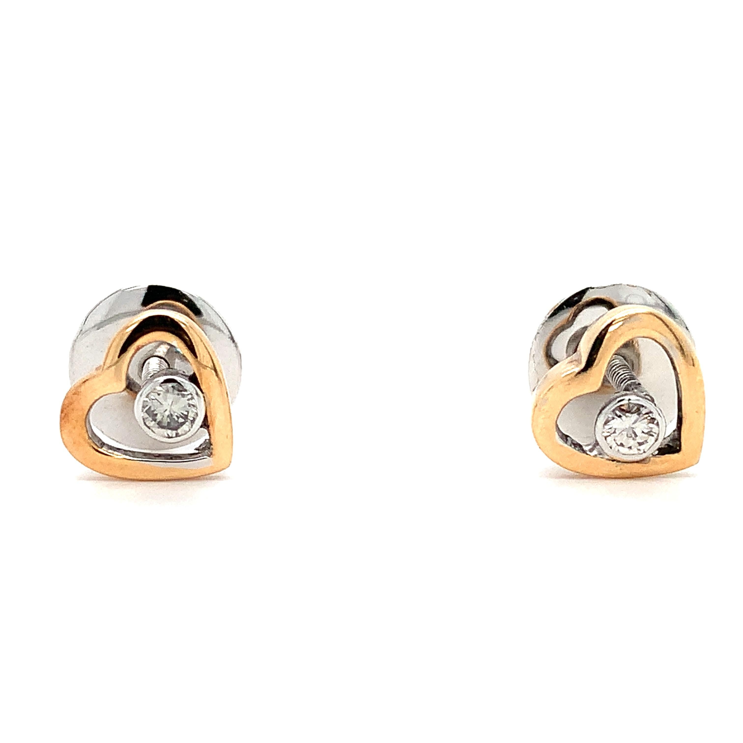 Donna Orecchini con diamanti fluttuanti a forma di cuore in oro rosa e bianco 18 carati in vendita
