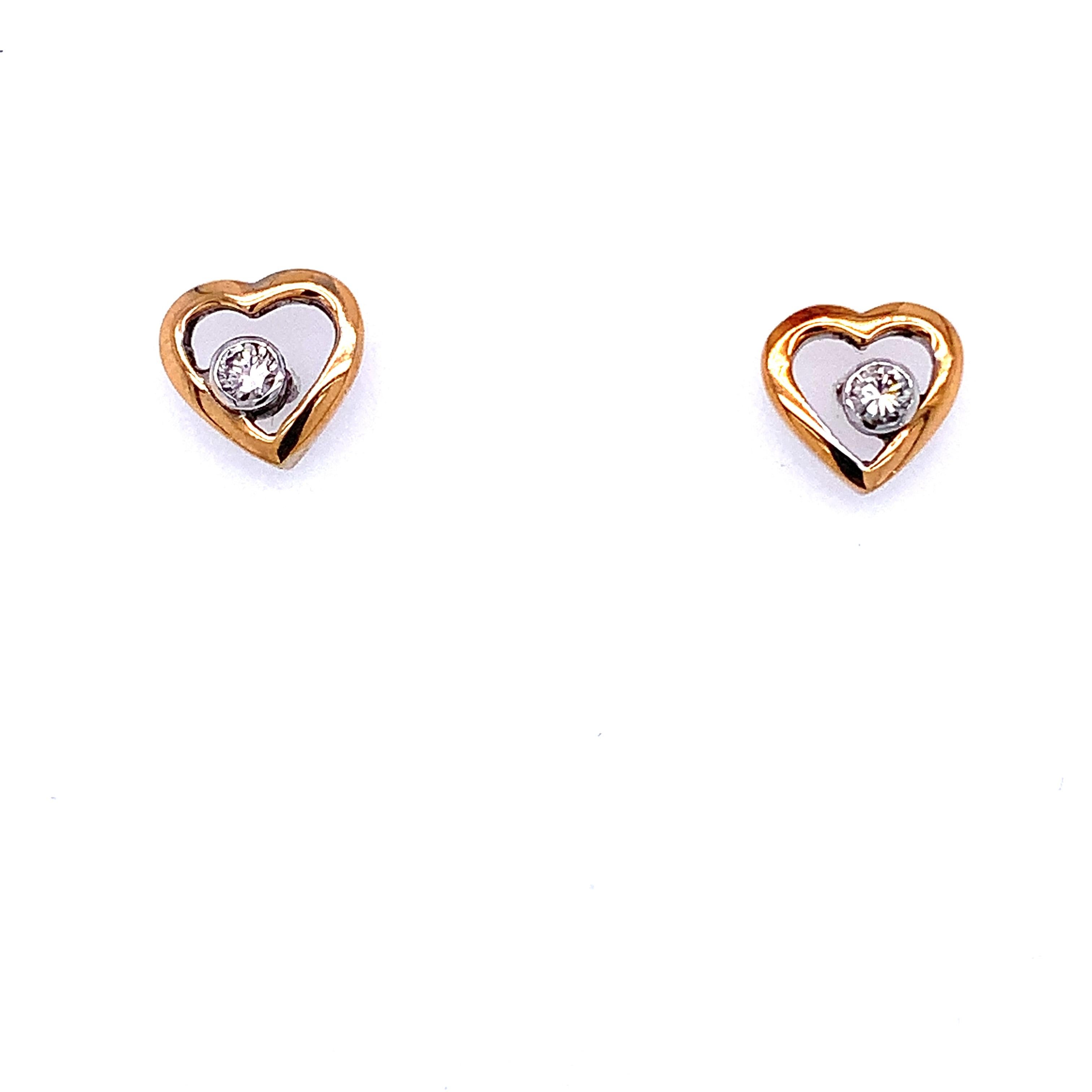 Orecchini con diamanti fluttuanti a forma di cuore in oro rosa e bianco 18 carati in vendita 2
