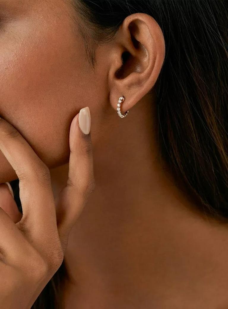 Round Cut Floating Diamond Hoops Earring 14k Solid Gold For Sale