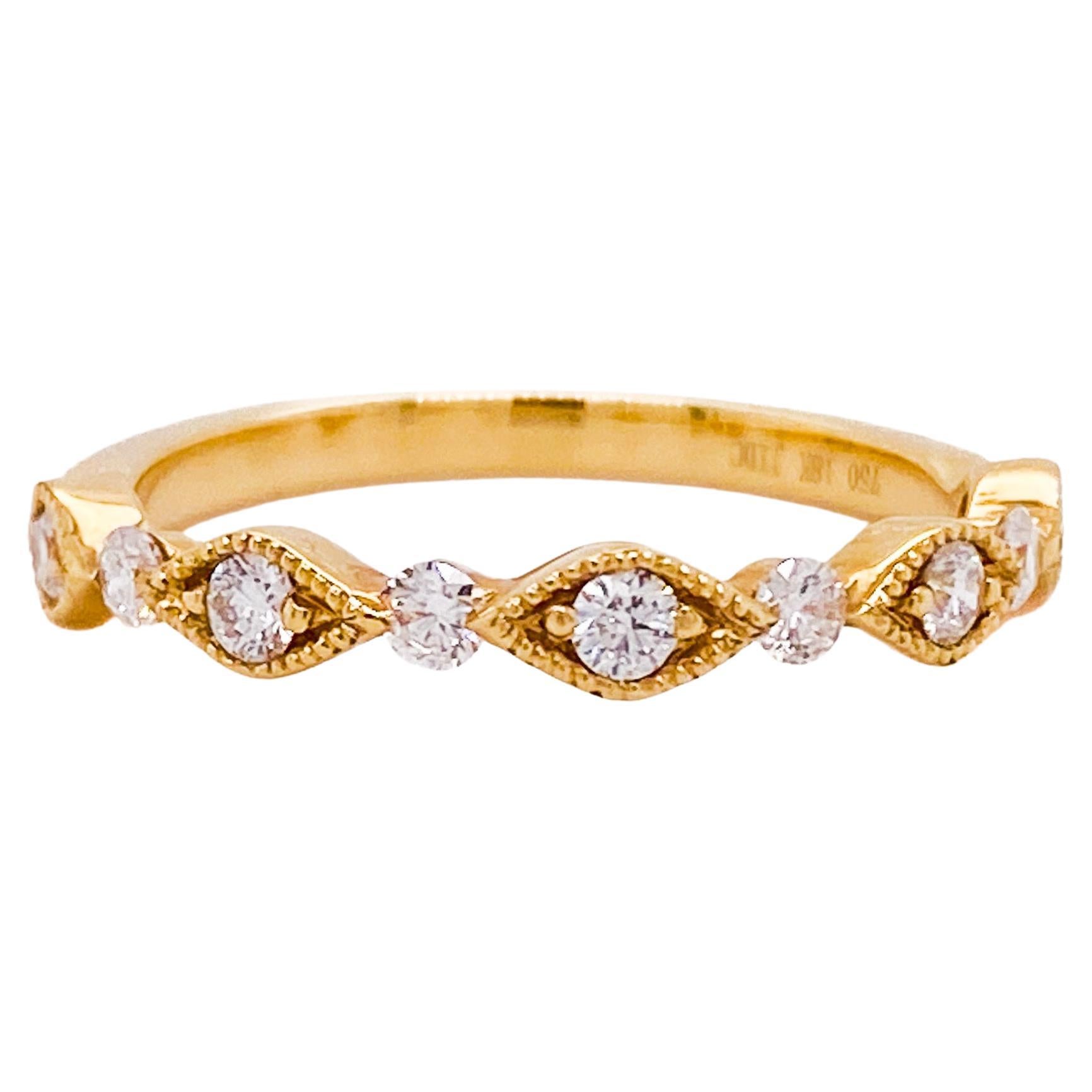 Floating Diamond Marquise Alternating Stacking Band, 0.32 Carat, 18k Yellow Gold For Sale