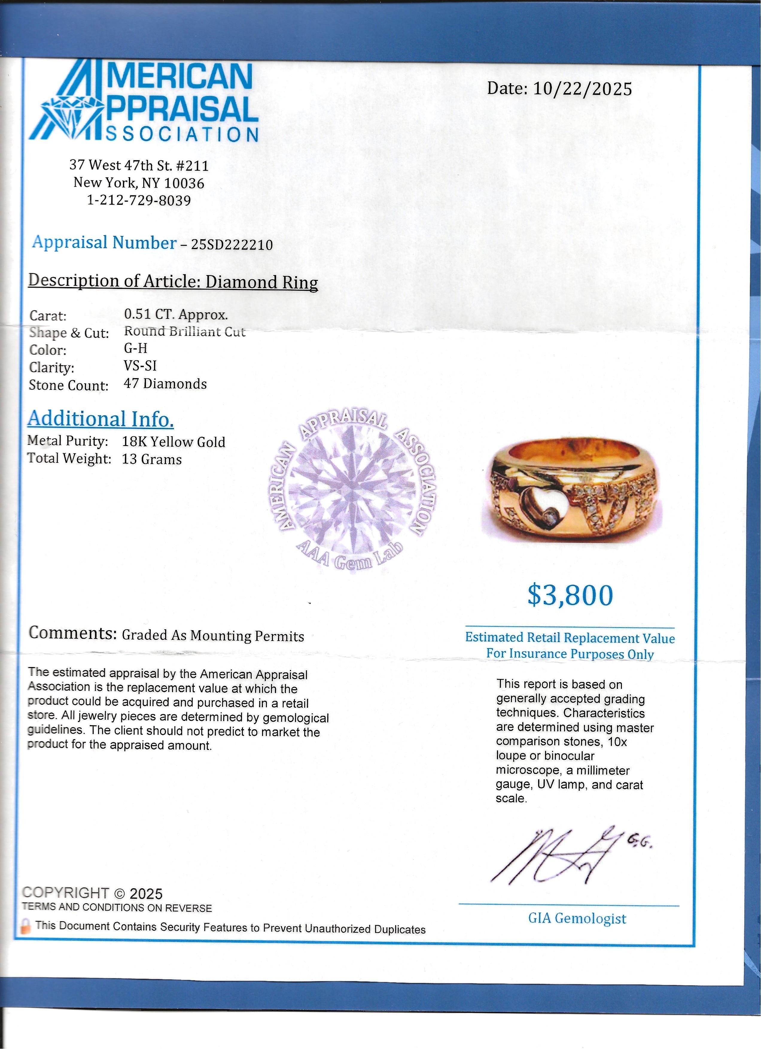 Anello a fascia con pavé di diamanti fluttuanti in oro giallo 18 carati in vendita 5