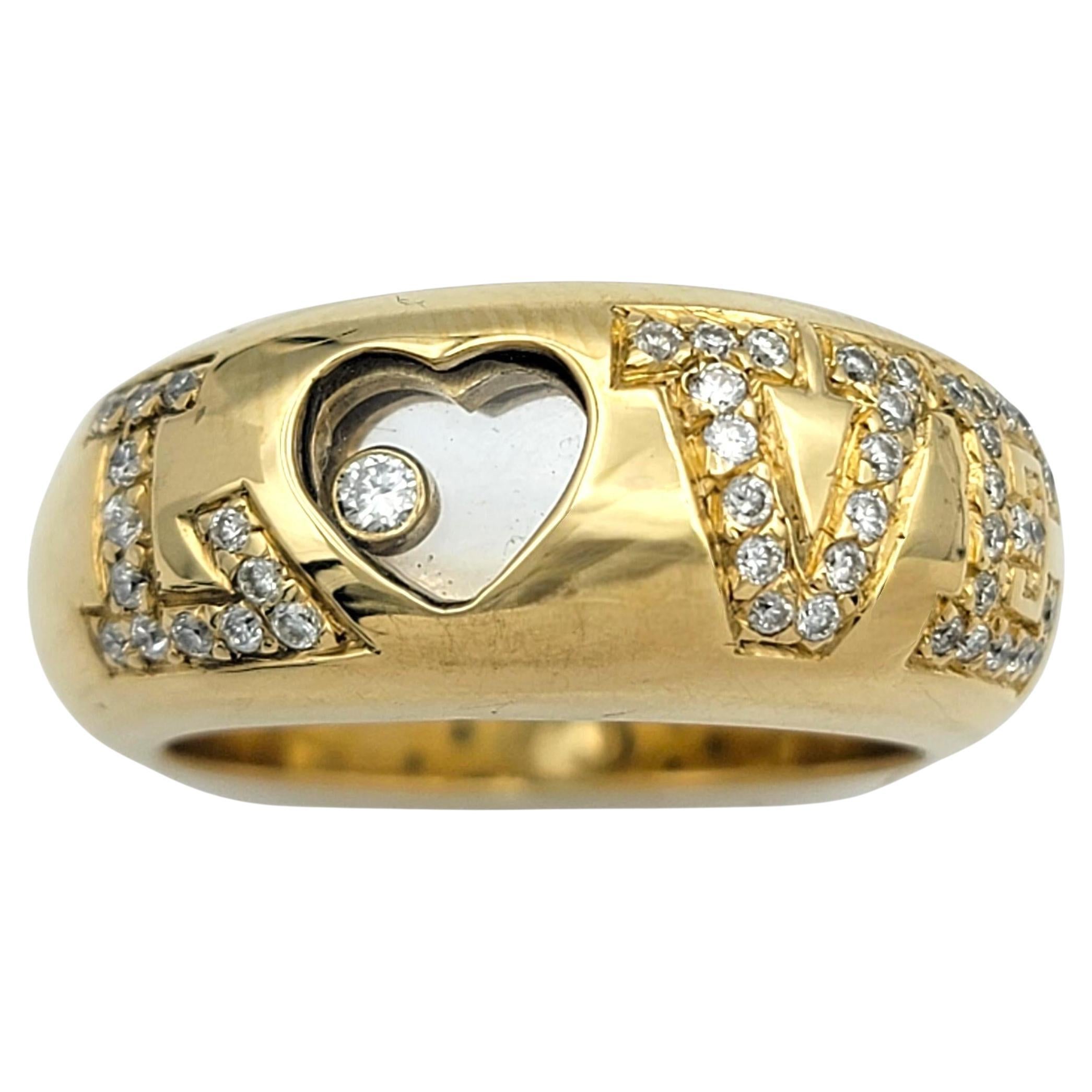 Bague LOVE en or jaune 18 carats avec pavé de diamants flottants