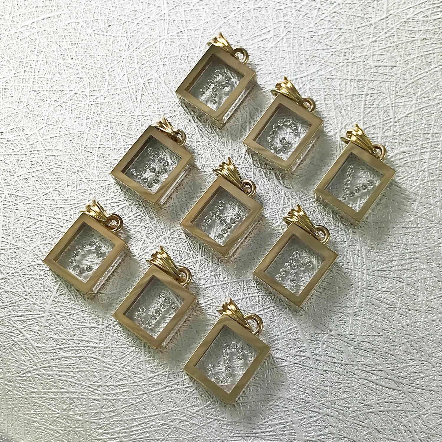 Modern Floating Diamond Pendant, 14 Karat Yellow Gold ‘Letter H’