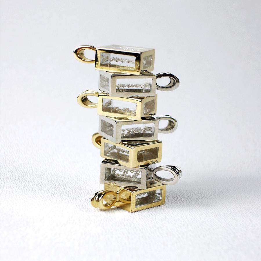 Round Cut Floating Diamond Pendant, 14 Karat Yellow Gold ‘Letter H’