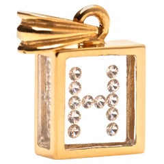 Floating Diamond Pendant, 14 Karat Yellow Gold ‘Letter H’, 0.18ct