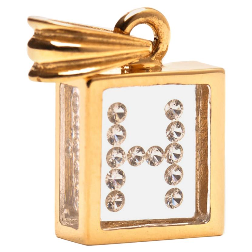 Floating Diamond Pendant, 14 Karat Yellow Gold ‘Letter H’ For Sale