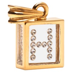 Floating Diamond Pendant, 14 Karat Yellow Gold ‘Letter H’