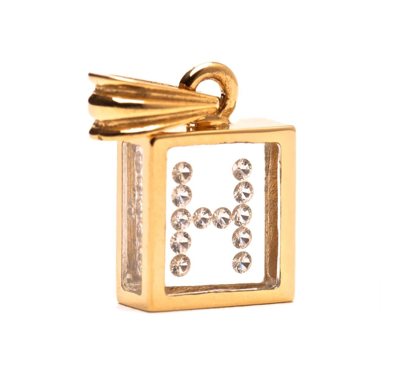 Floating Diamond Pendant, 14 Karat Yellow Gold ‘Letter H’