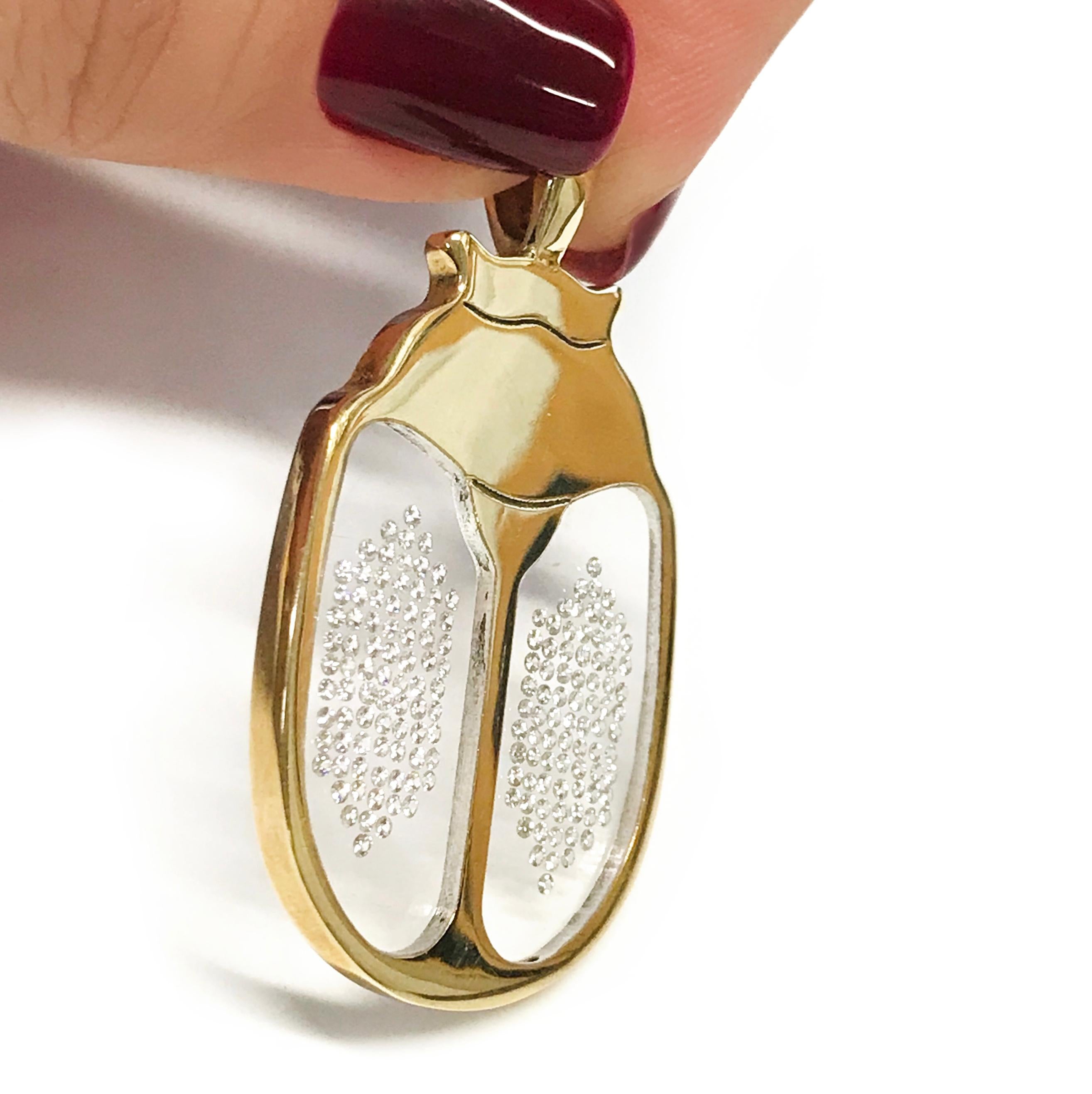 Floating Diamond Scarab Pendant, 14 Karat In New Condition For Sale In Palm Desert, CA