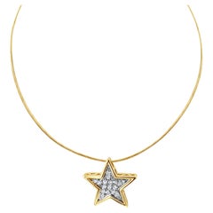 Floating Diamond Star Shaped Necklace 14k Yellow Gold