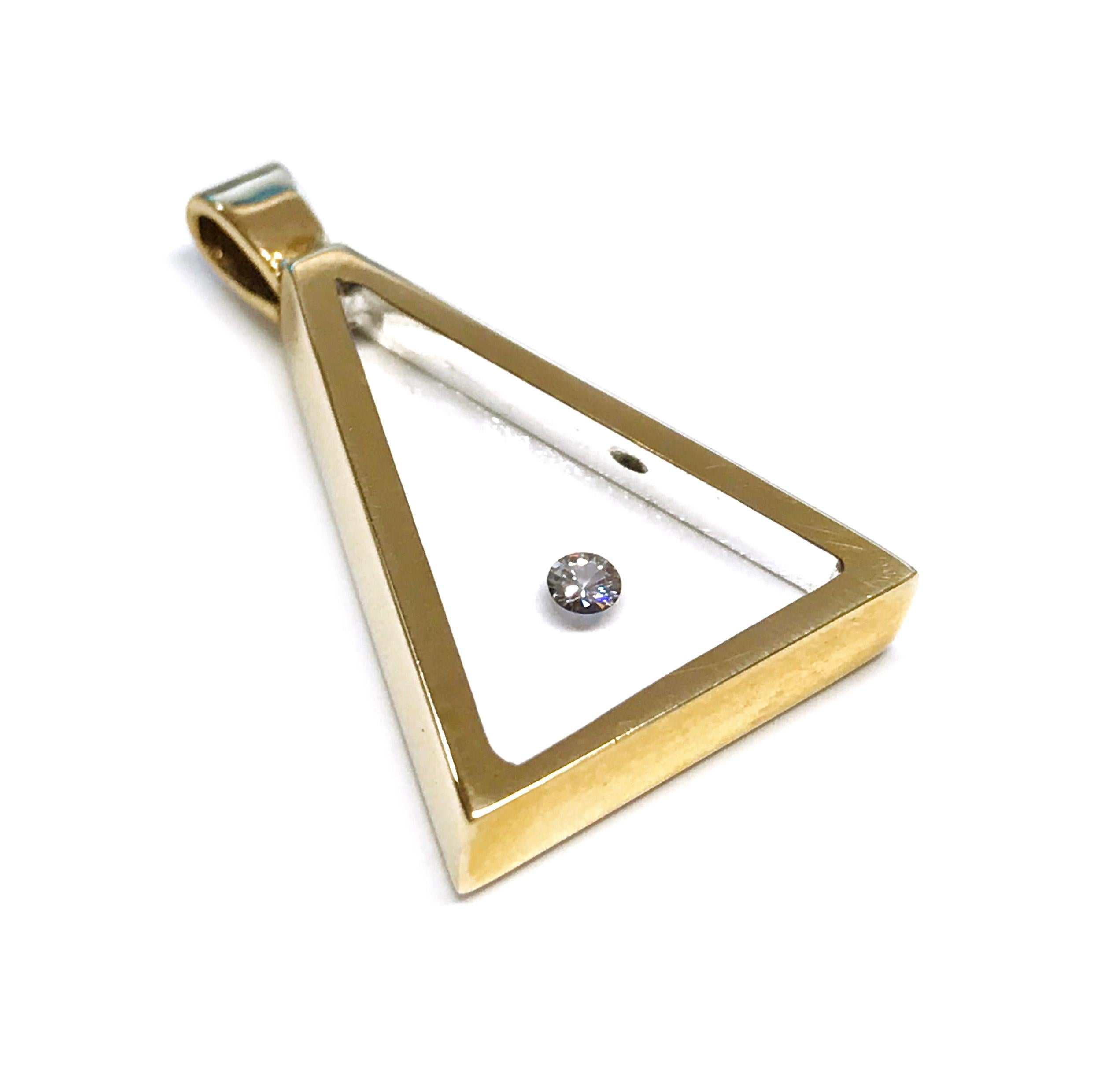 Modern Floating Diamond Triangle Pendant, 14 Karat For Sale