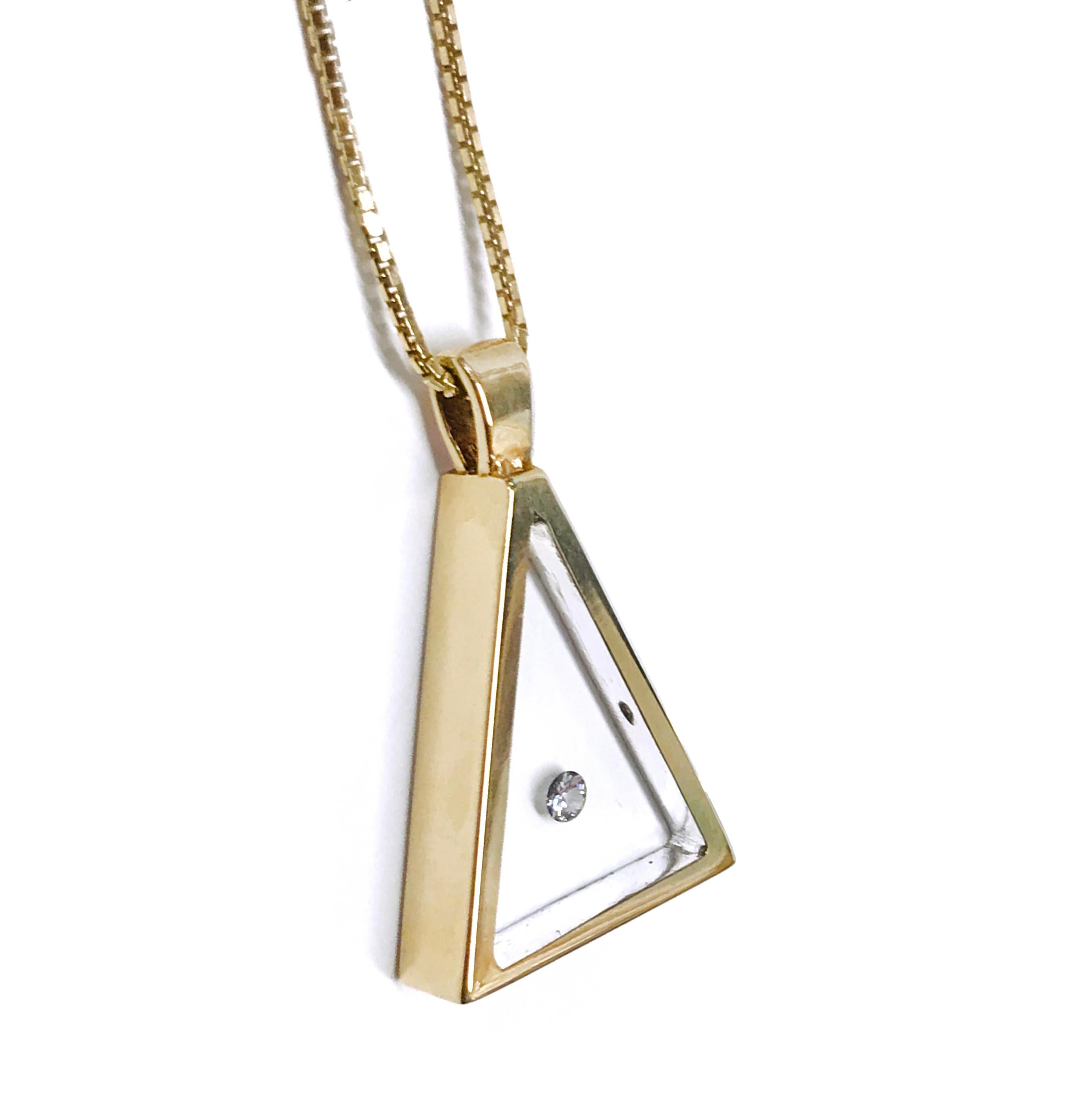 Women's or Men's Floating Diamond Triangle Pendant, 14 Karat For Sale