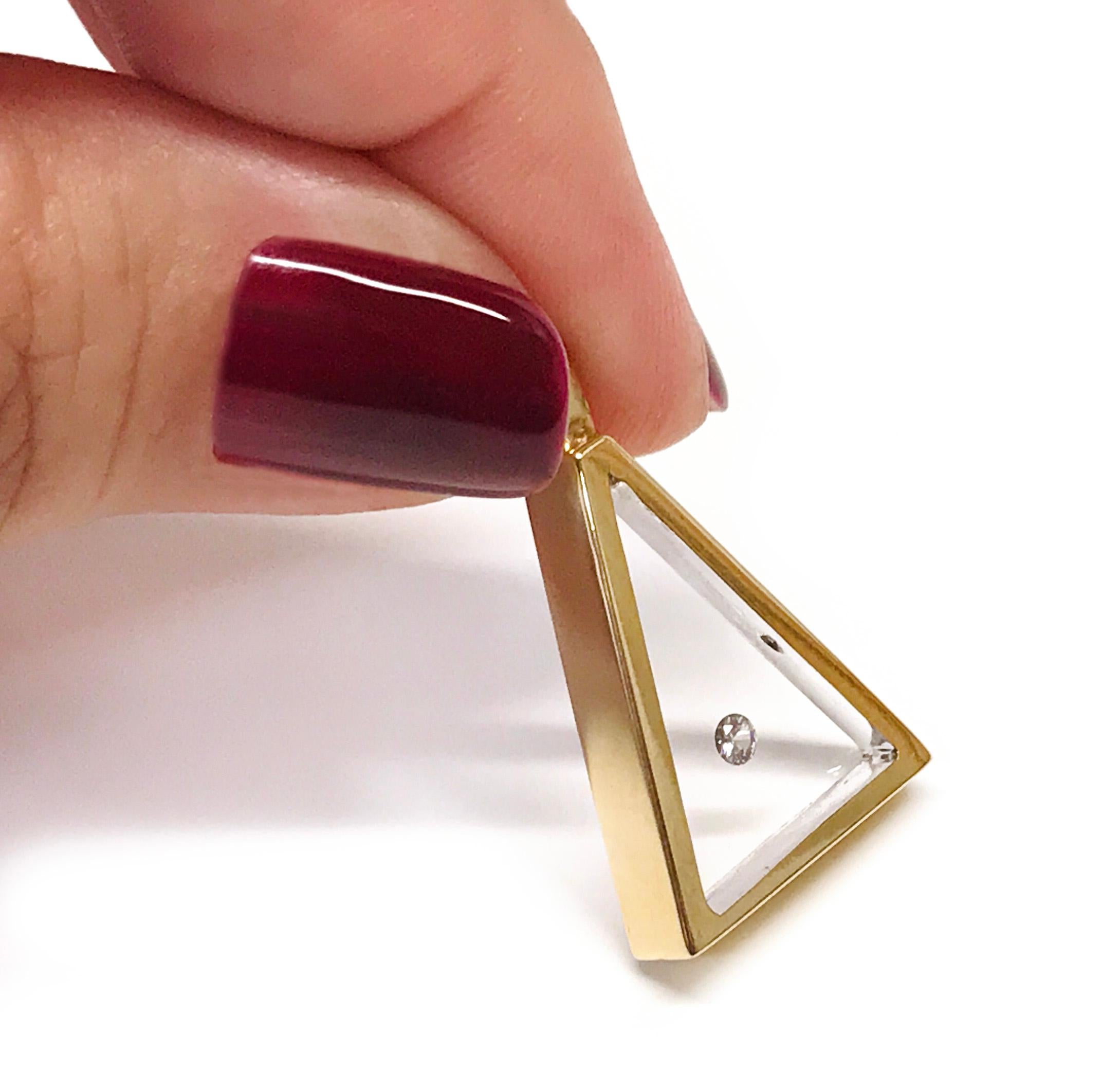 Floating Diamond Triangle Pendant, 14 Karat For Sale 1