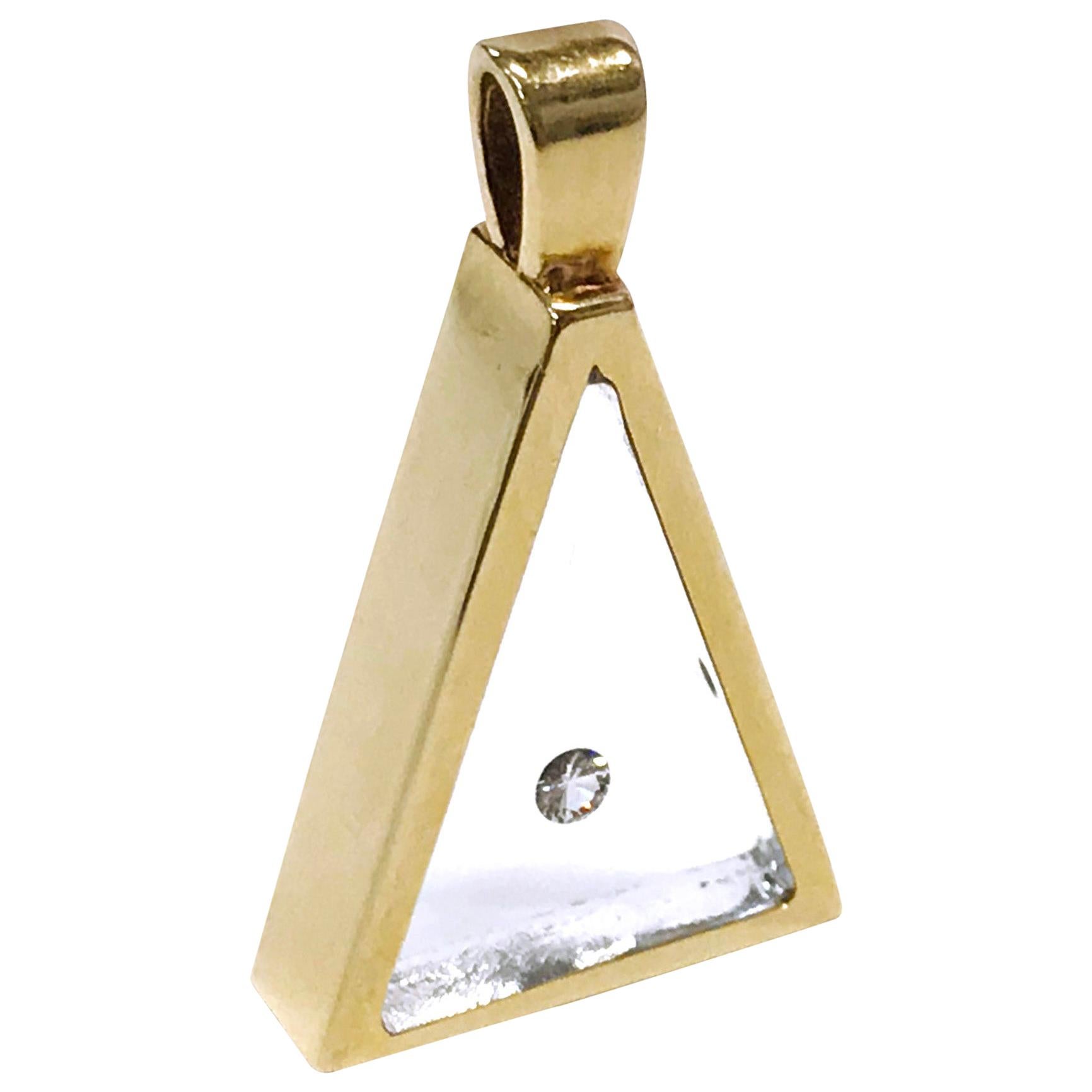 Floating Diamond Triangle Pendant, 14 Karat For Sale