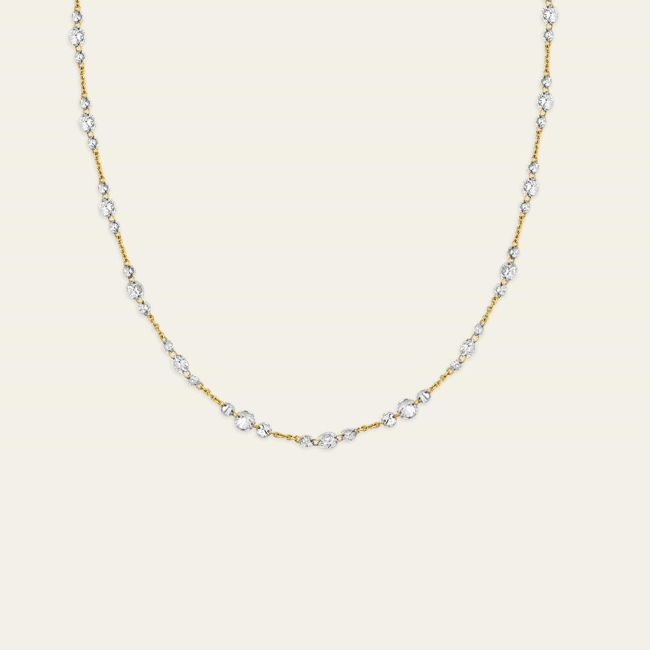 Contemporary Floating Diamond Trio Tennis Necklace in Yellow Gold For Sale