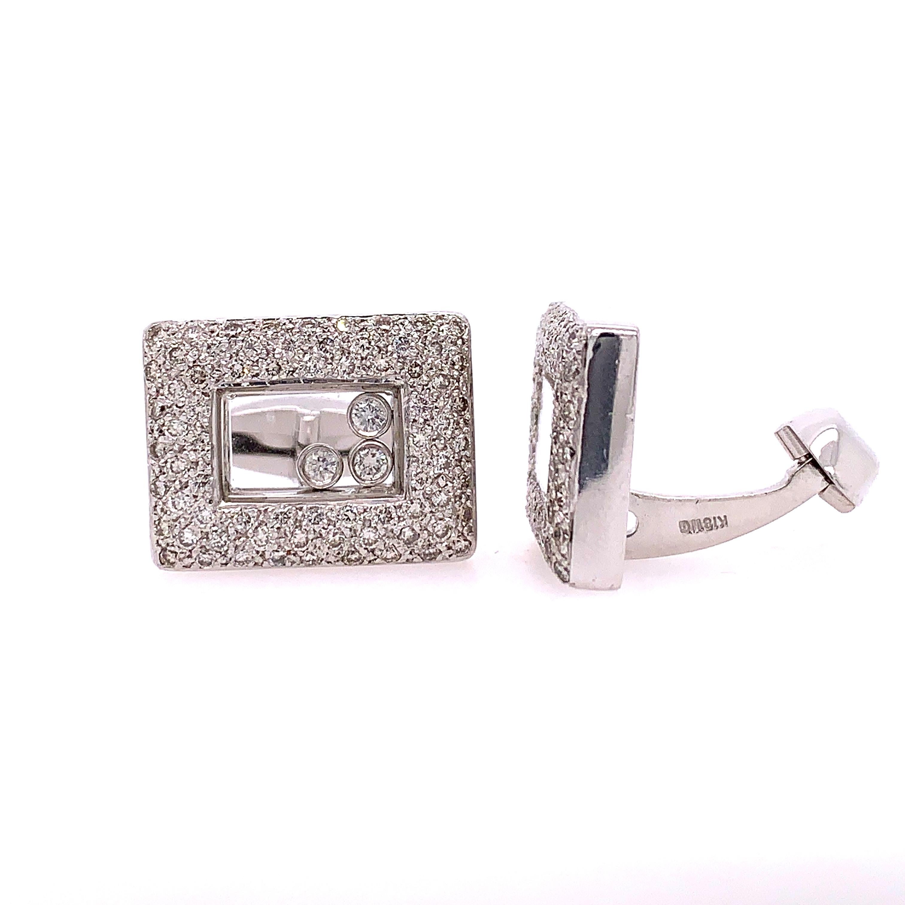 Contemporary Floating Diamond and White Gold Cufflinks For Sale