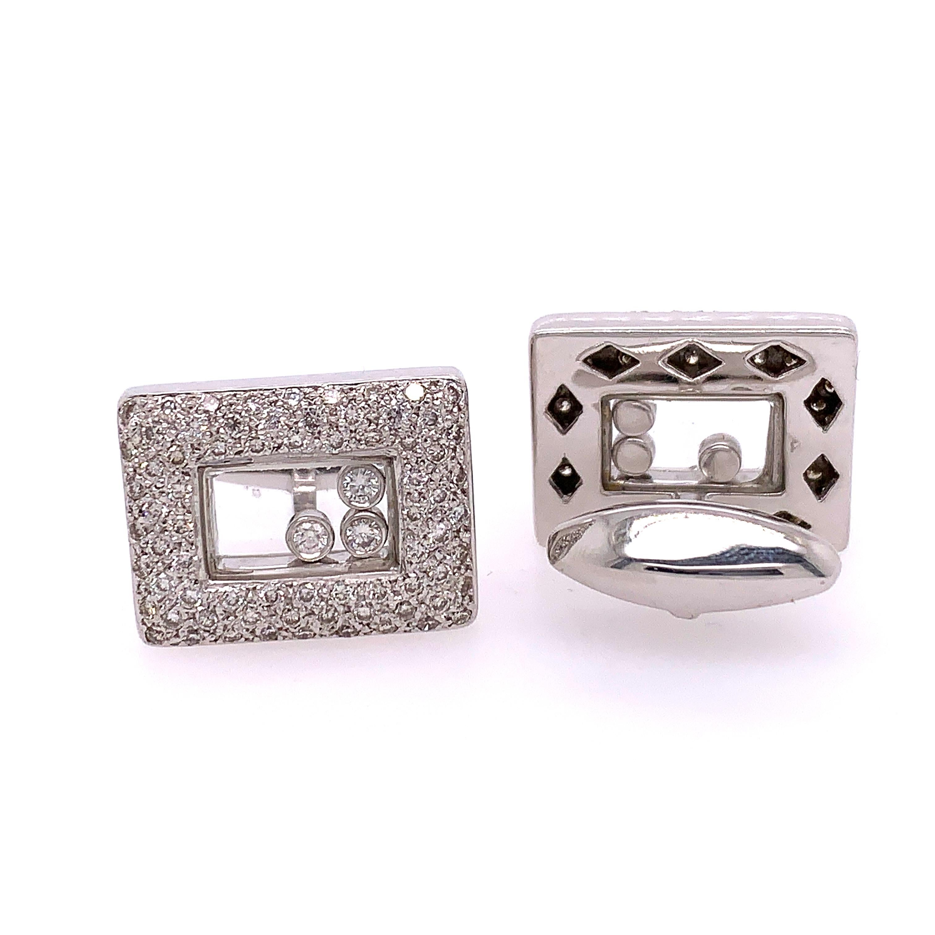 Round Cut Floating Diamond and White Gold Cufflinks For Sale