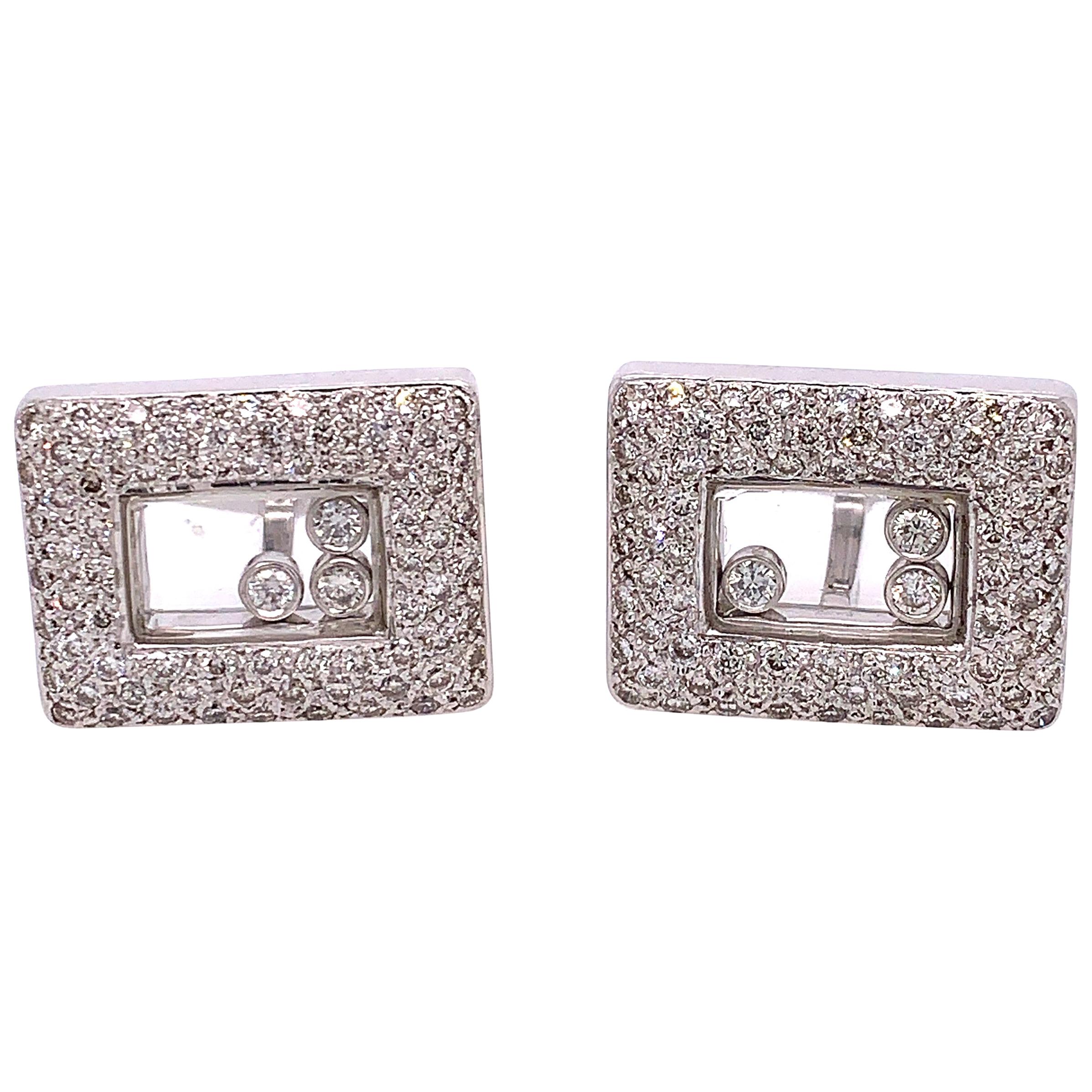 Floating Diamond and White Gold Cufflinks For Sale