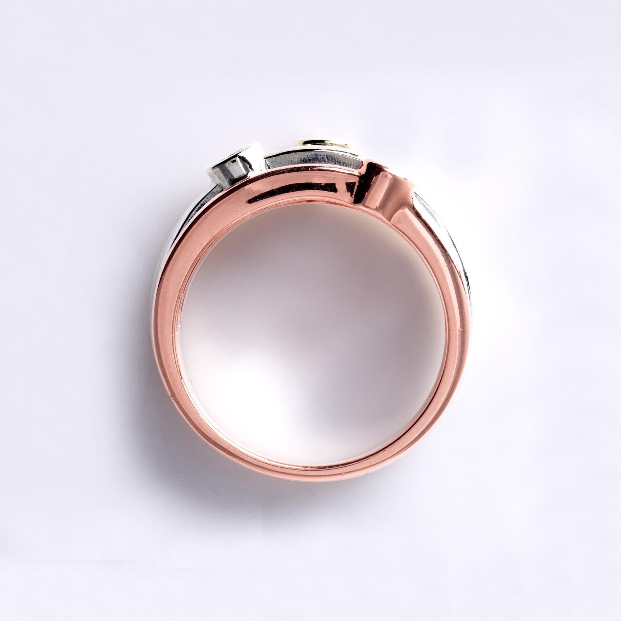 Round Cut Floating Diamonds Bezel Set 14 Karat Tri Gold 3 Row Ring Band Size 7.25 For Sale