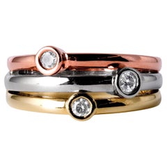 Floating Diamonds Bezel Set 14 Karat Tri Gold 3 Row Ring Band Size 7.25