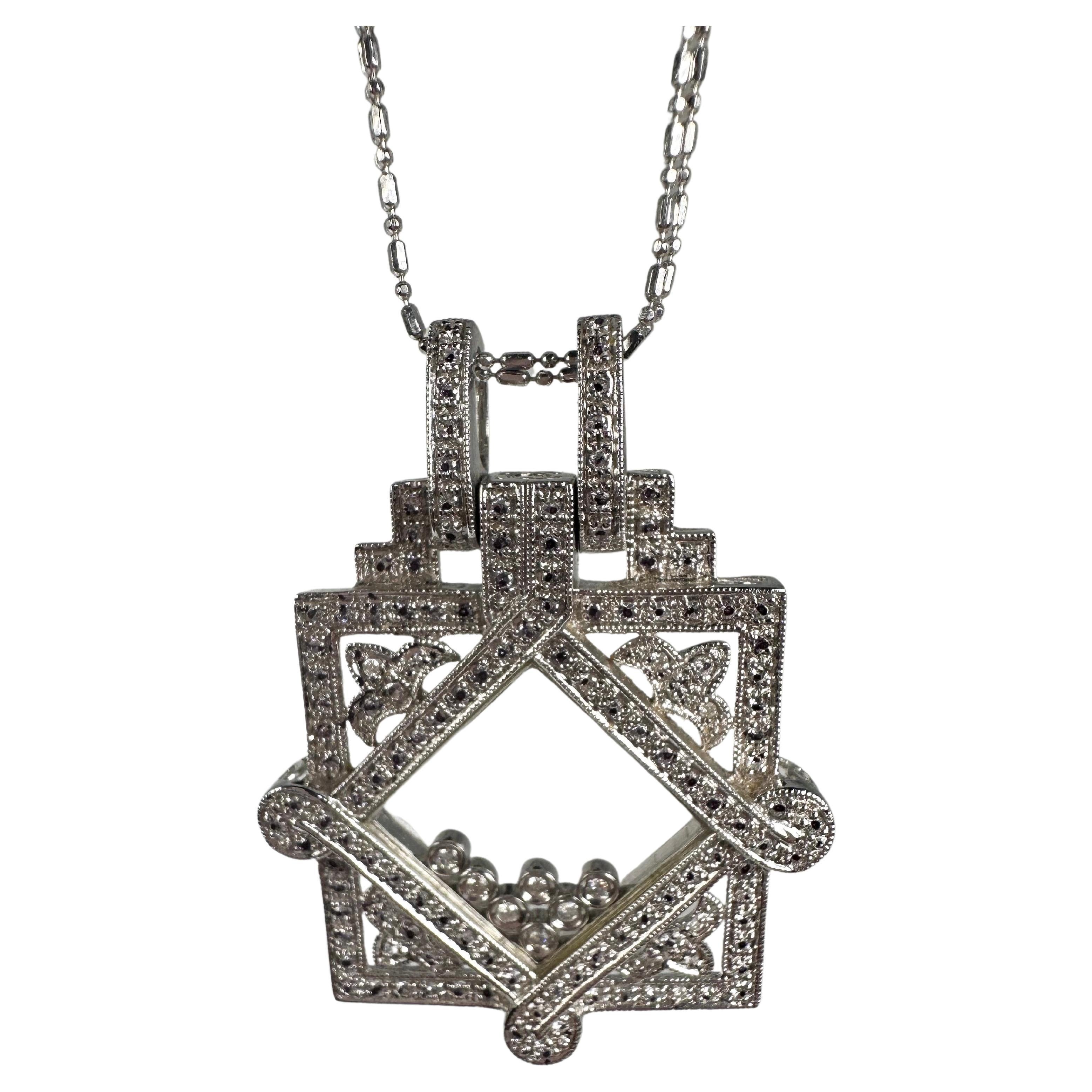 Floating diamonds pendant necklace 14KT1.18ct diamond pendant necklace 23" LONG For Sale