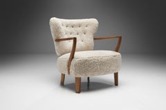 Floating Easy Chair by Otto Schulz 'attr' in Sheepskin, Sweden, 1940s