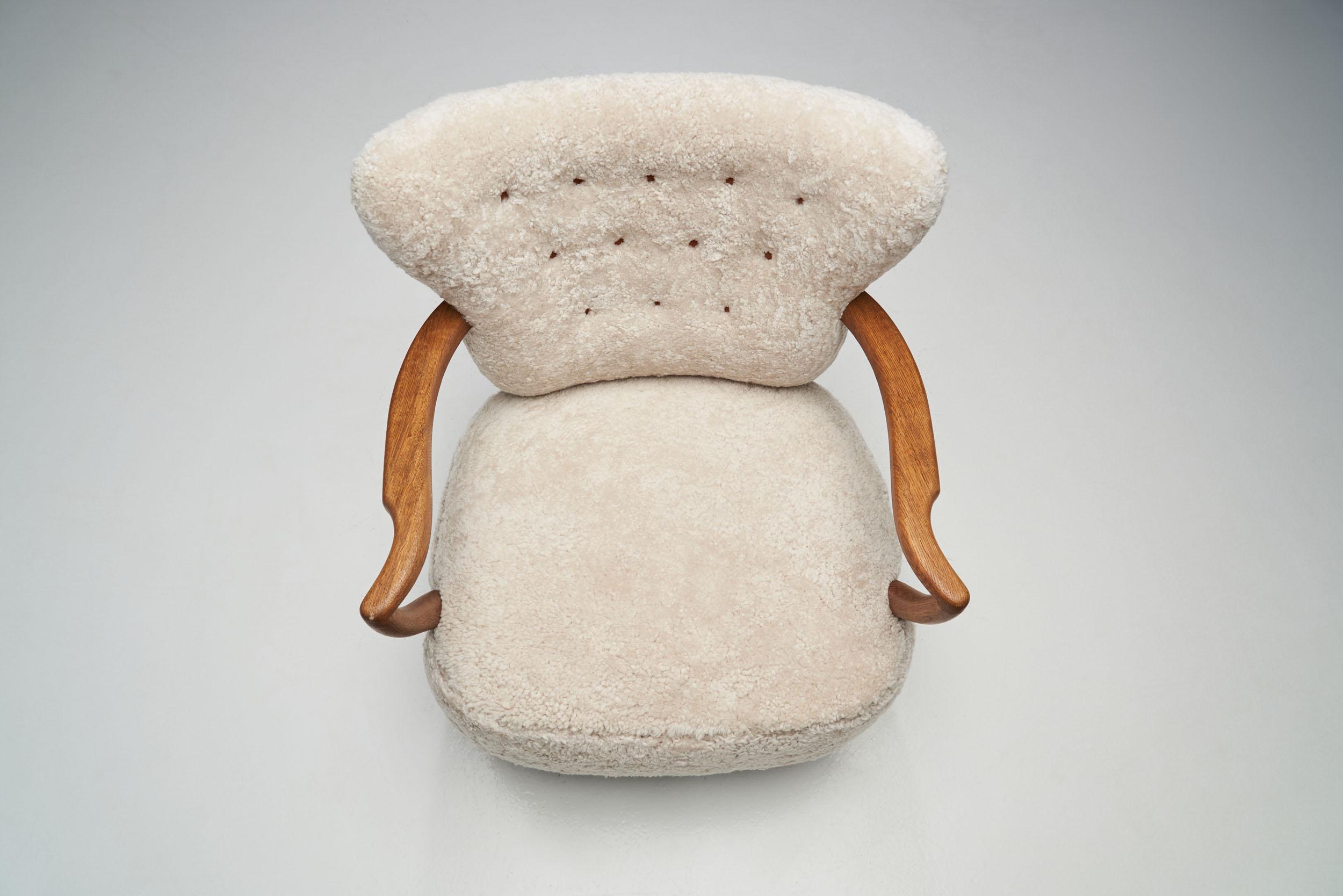 Mid-20th Century Floating Easy Chair by Otto Schulz 'attr' in Sheepskin, Sweden, 1940s