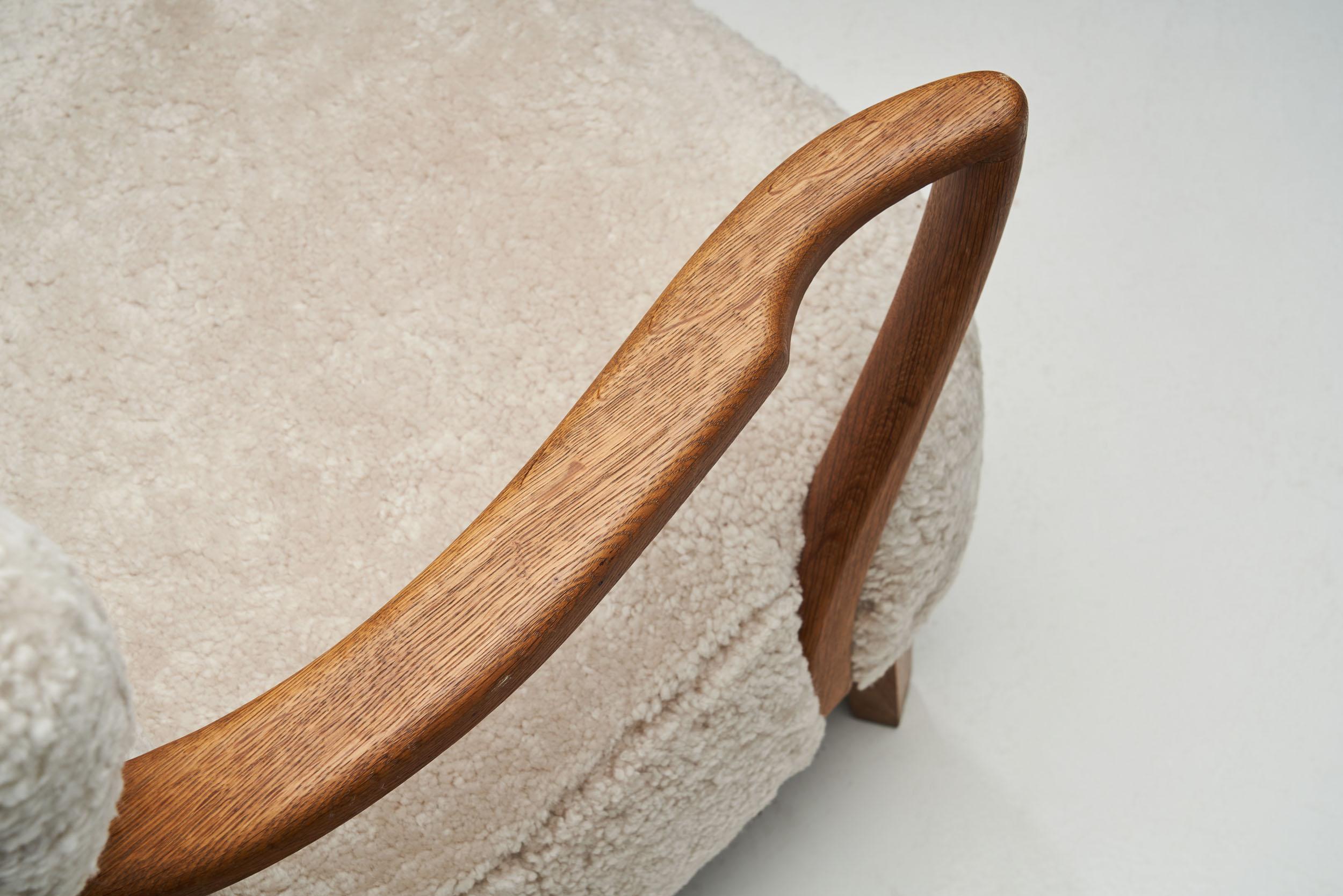 Floating Easy Chair in Sheepskin by Otto Schulz (attr.), Sweden 1940s For Sale 6