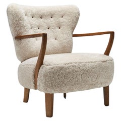 Used Floating Easy Chair in Sheepskin by Otto Schulz (attr.), Sweden 1940s