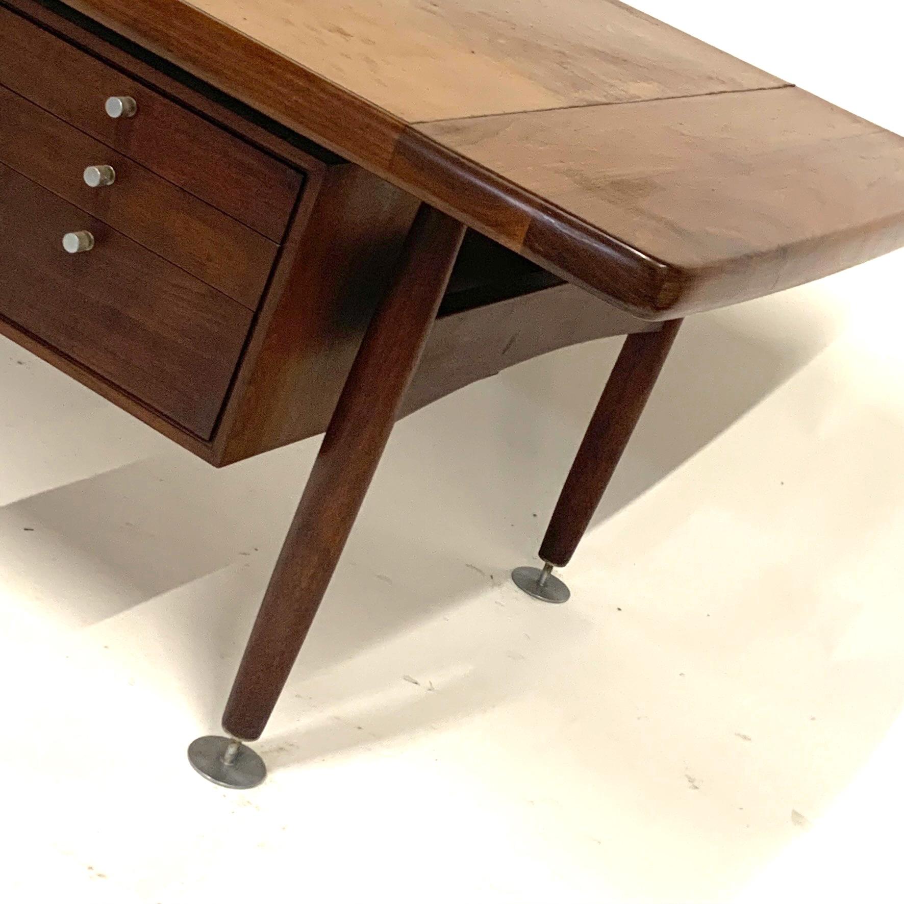 Floating Executive Walnut Desk w Leather Top & Steel Detail by Lehigh  4