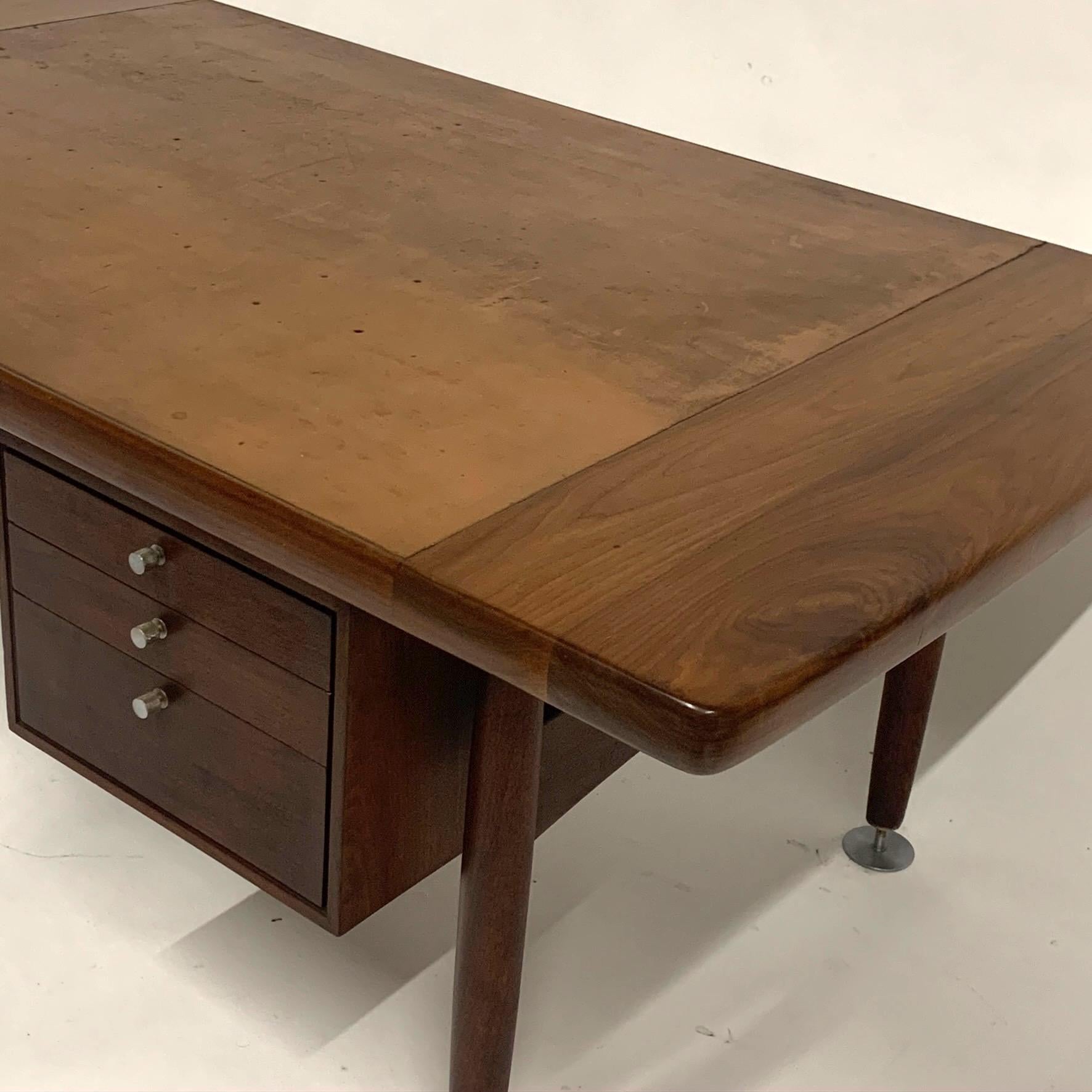 Floating Executive Walnut Desk w Leather Top & Steel Detail by Lehigh  5