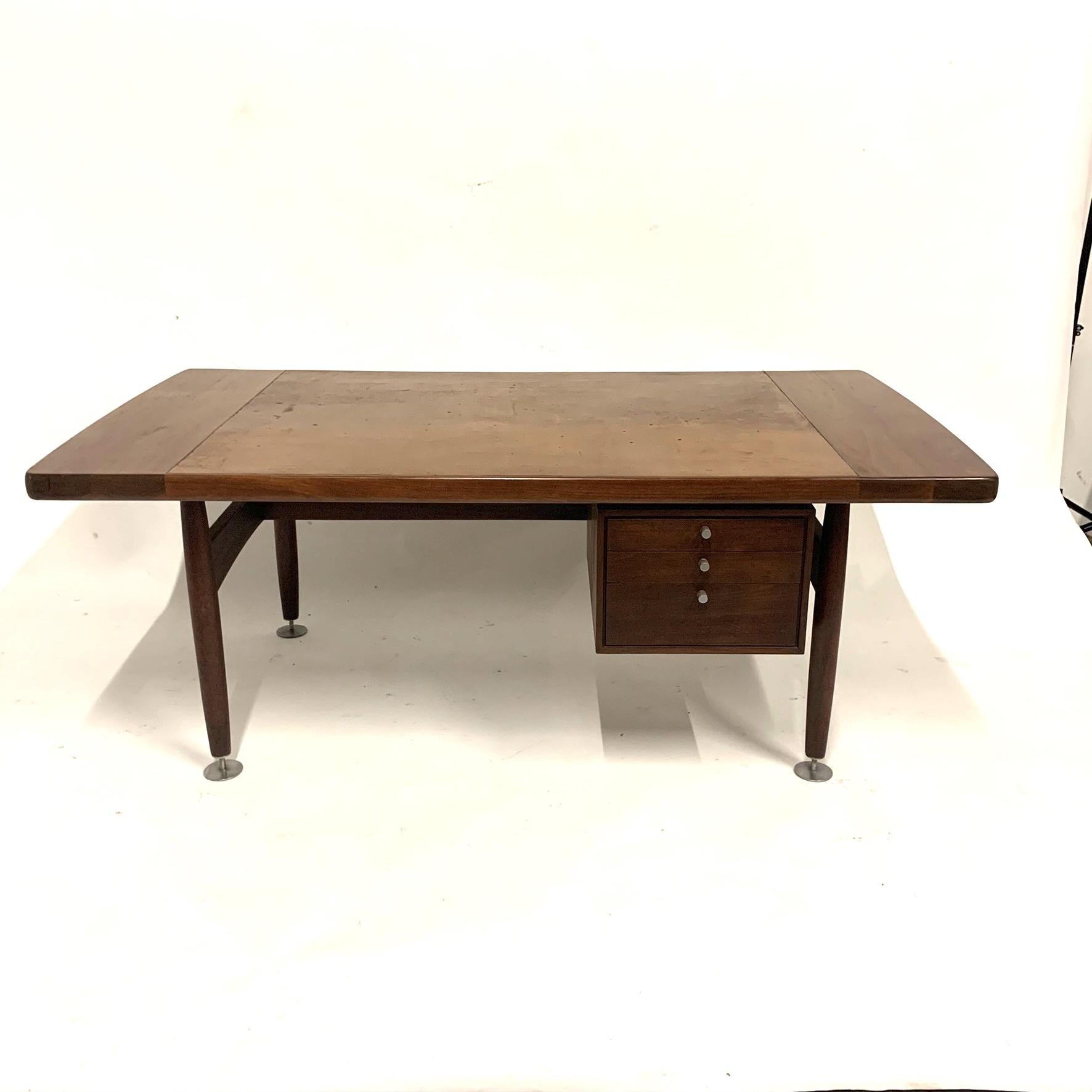 Floating Executive Walnut Desk w Leather Top & Steel Detail by Lehigh  7