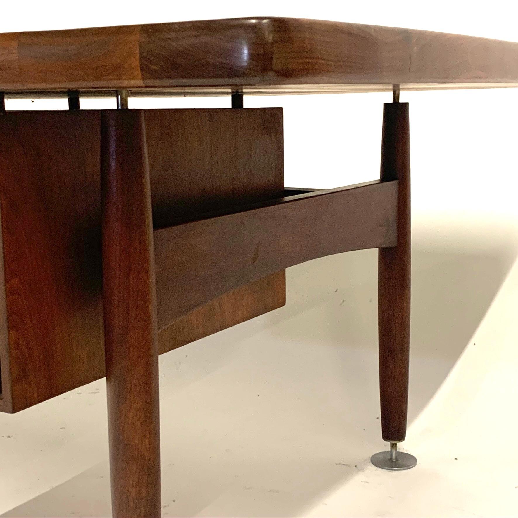American Floating Executive Walnut Desk w Leather Top & Steel Detail by Lehigh