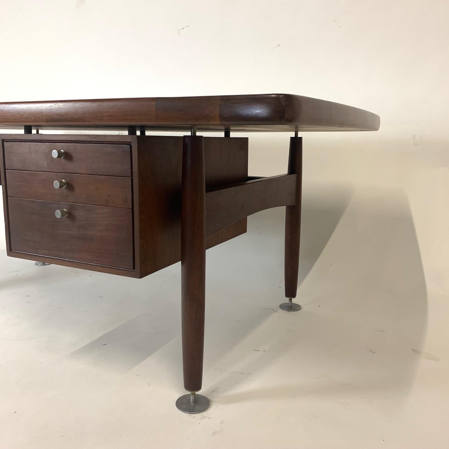 Floating Executive Walnut Desk w Leather Top & Steel Detail by Lehigh  2