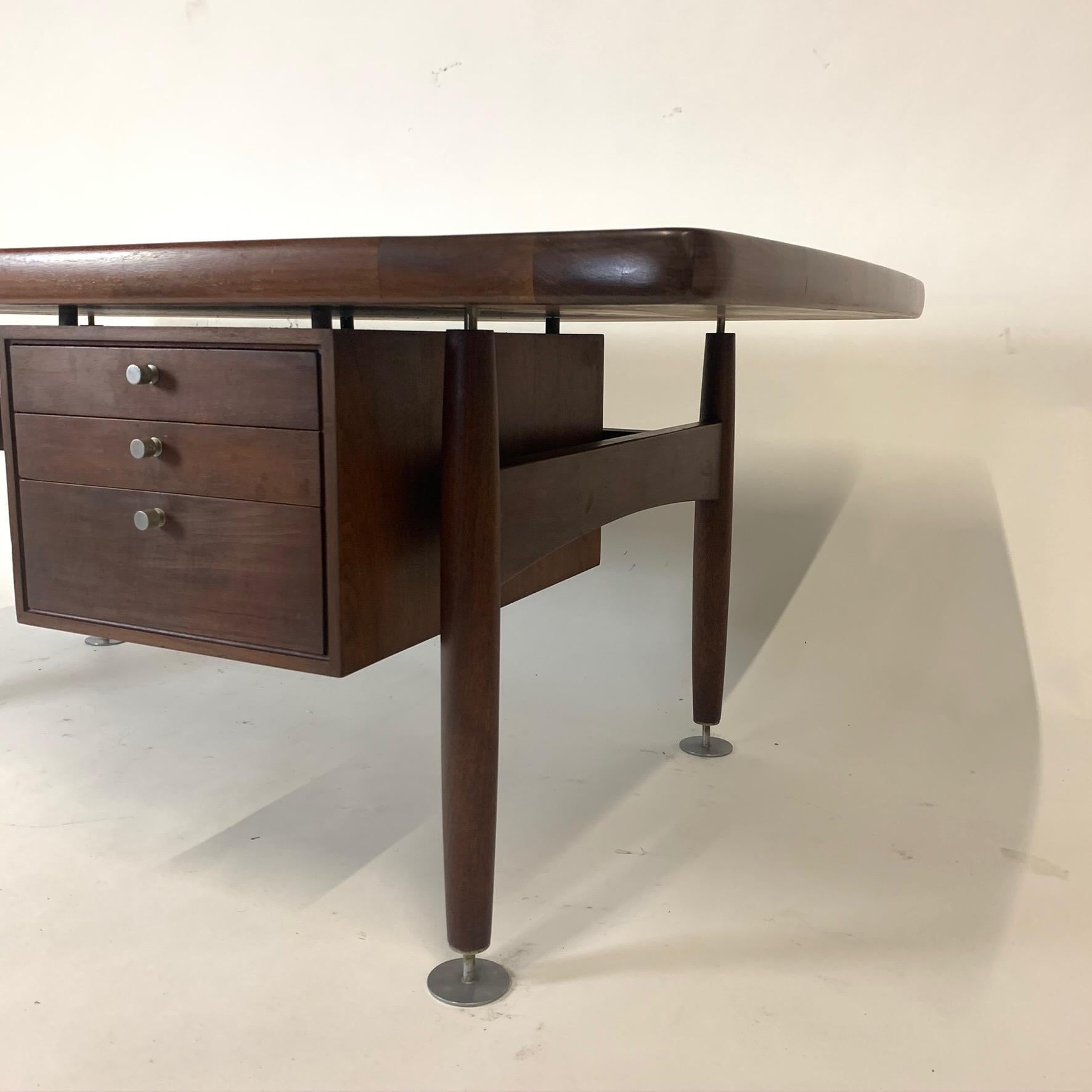 Floating Executive Walnut Desk w Leather Top & Steel Detail by Lehigh 2