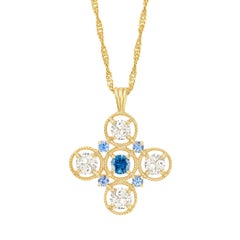 Floating Gem Cross Necklace with Antique Diamond and Blue Sapphire