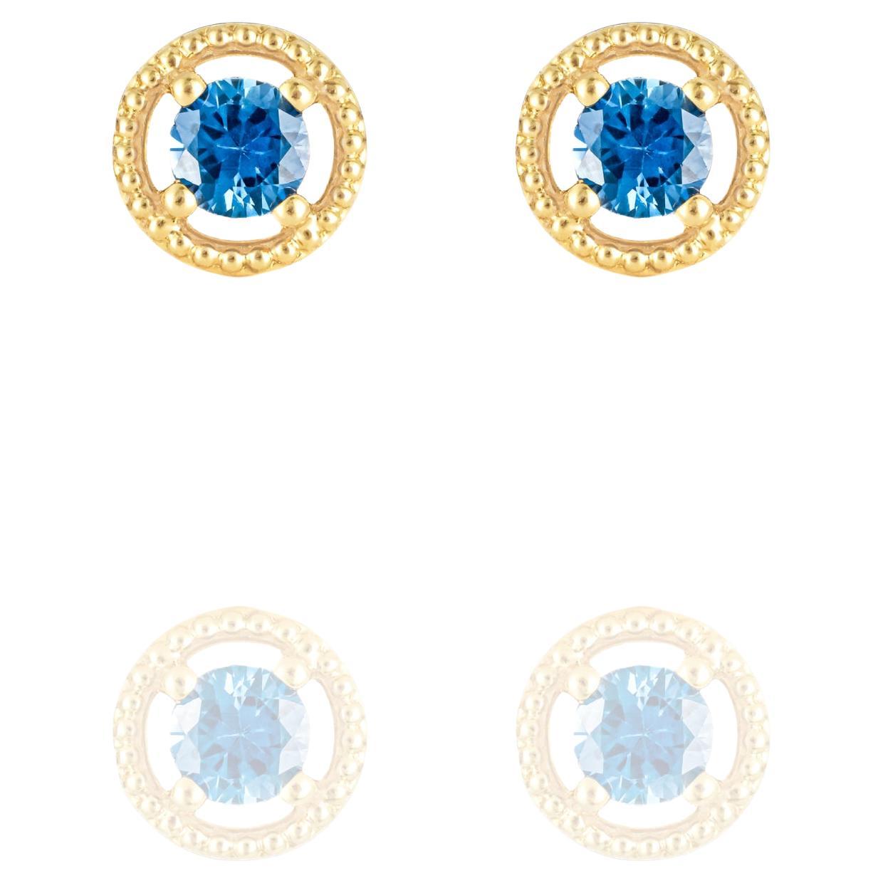 Floating Gem Stud Earrings with Blue Sapphire For Sale