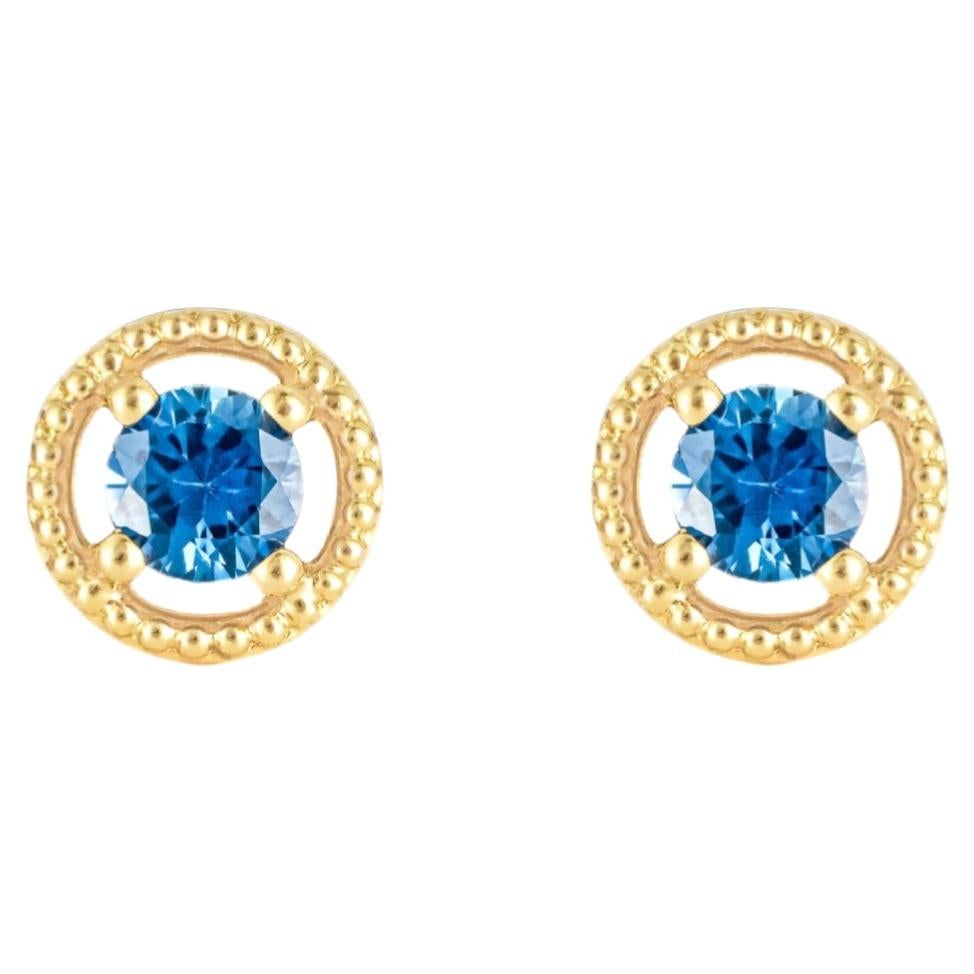 Floating Gem Stud Earrings with Blue Sapphire For Sale
