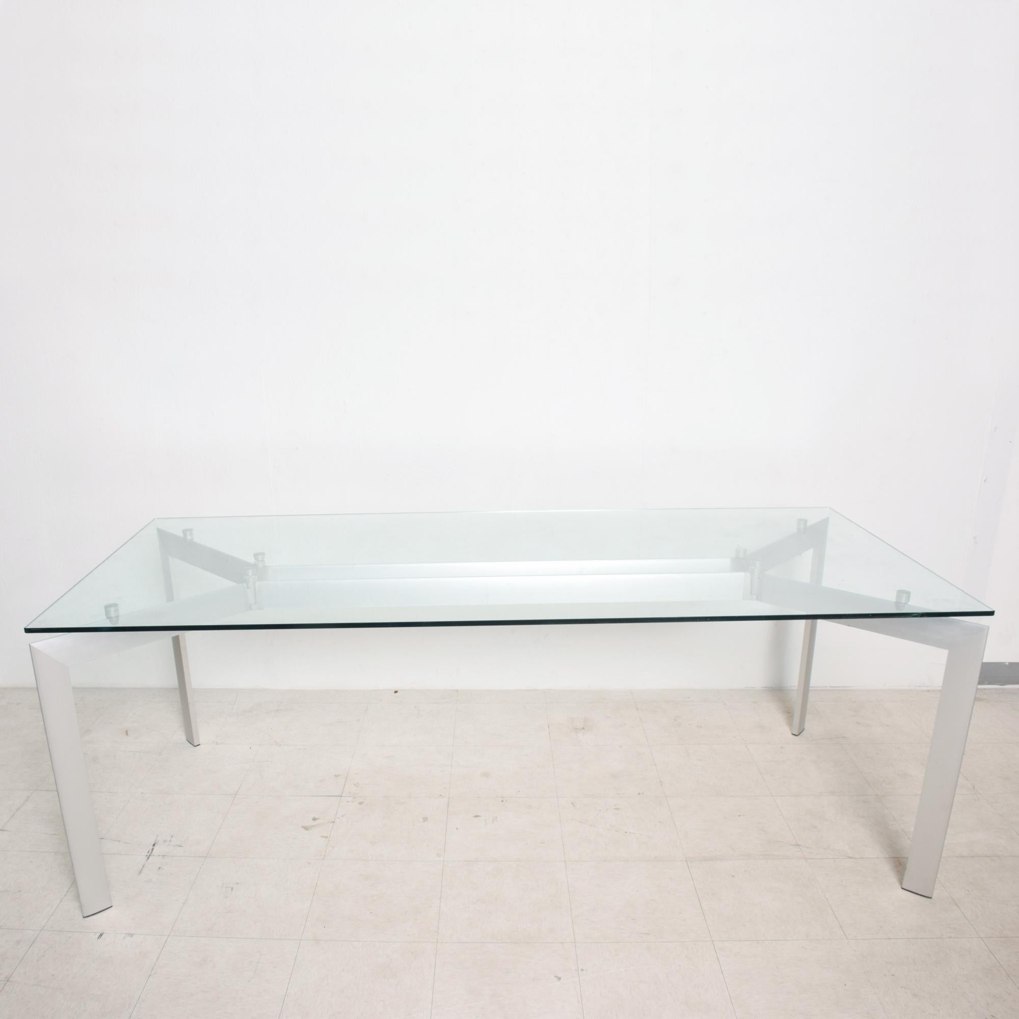 Italian 1990s Floating Glass Metal Metra Dining Table Makio Hasuike for Seccose Italy