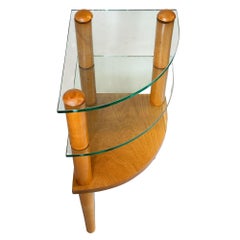 MCM Floating Glass & Walnut 25" Tall Corner Table Attributed to Gilbert Rohde