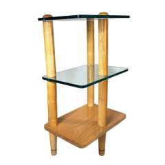 MCM Floating Glass & Walnut 28" Tall Side Table Attributed to Gilbert Rohde