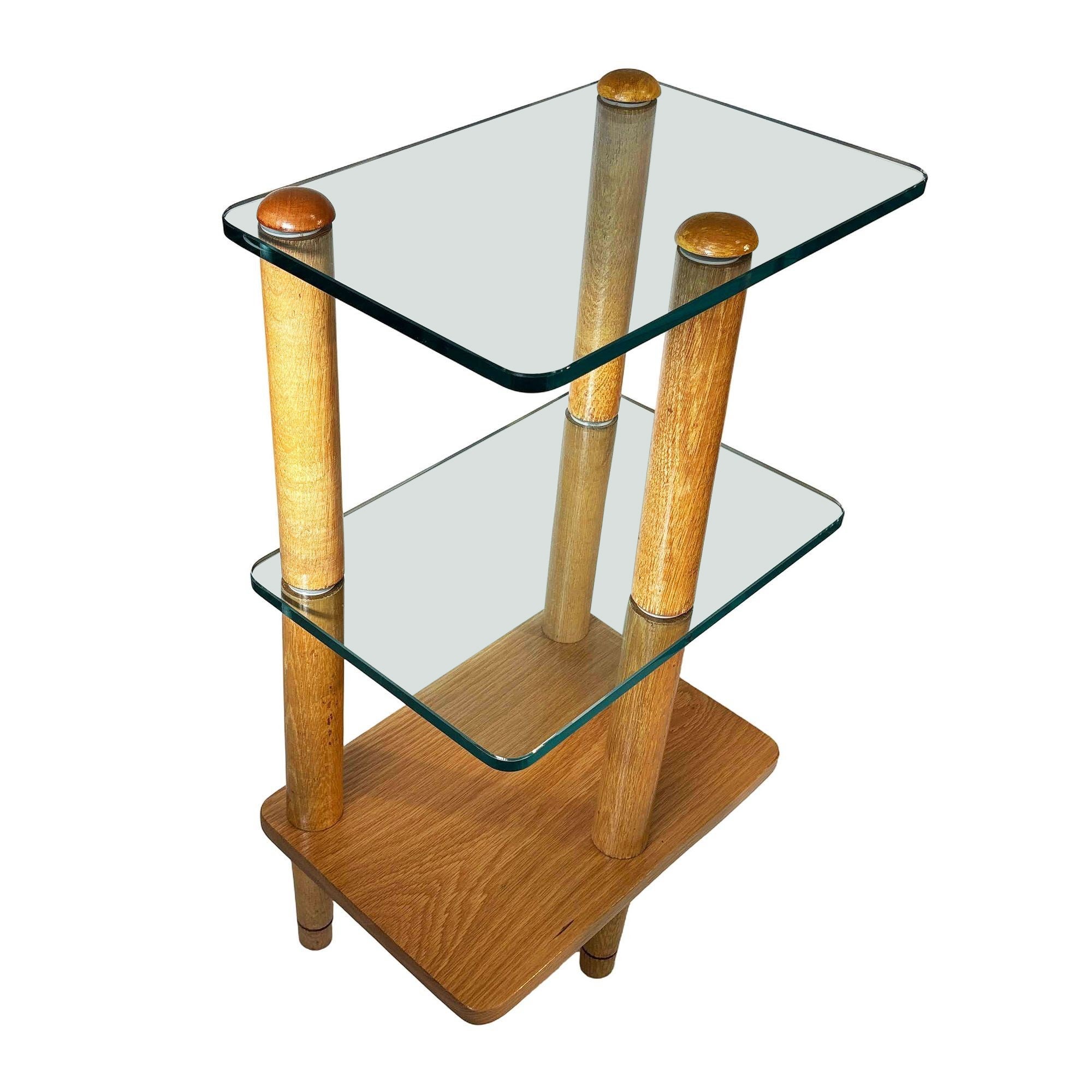 MCM Floating Glass 
Walnut 28" Tall Side Table Attributed to Gilbert Rohde For Sale